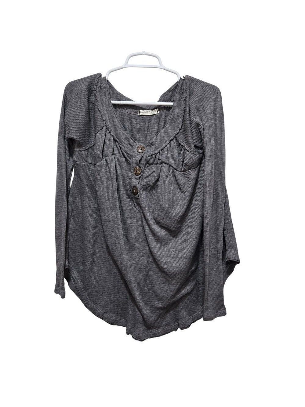 Free People We The Free Thermal Henley Top Gray Waffle Knit Small
